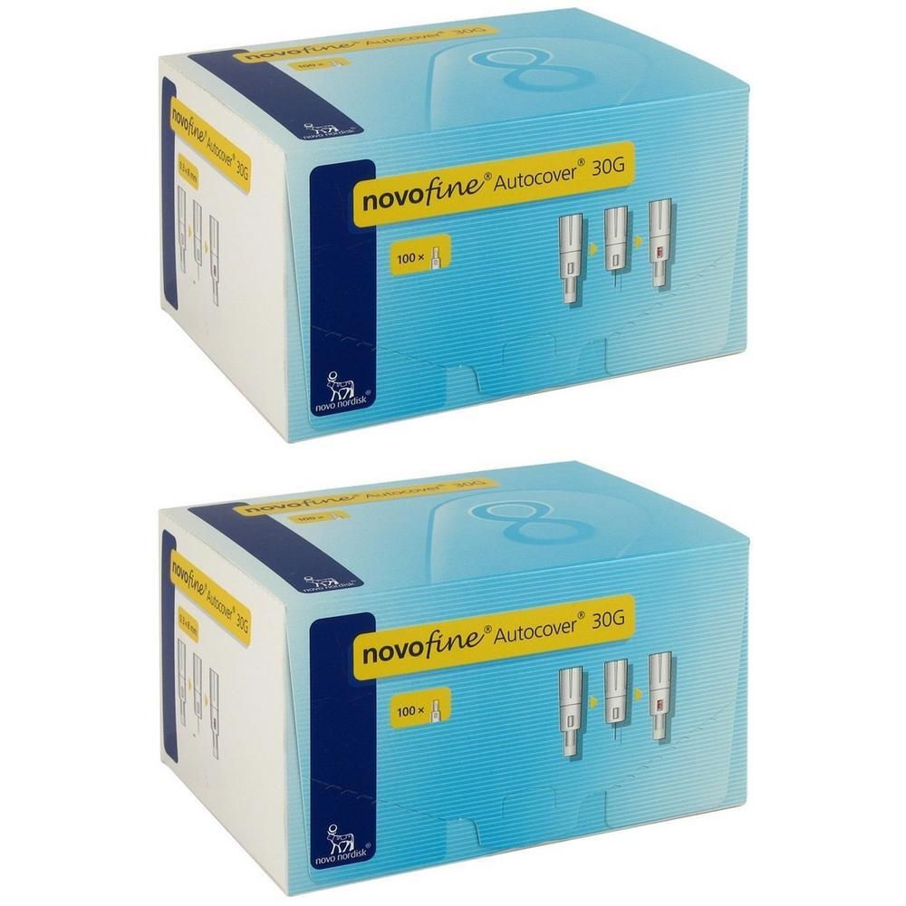 Zwei Packungen NovoFine Autocover 30G Injektionsnadeln. Blaue Verpackung mit Produktabbildung und Schriftzug.