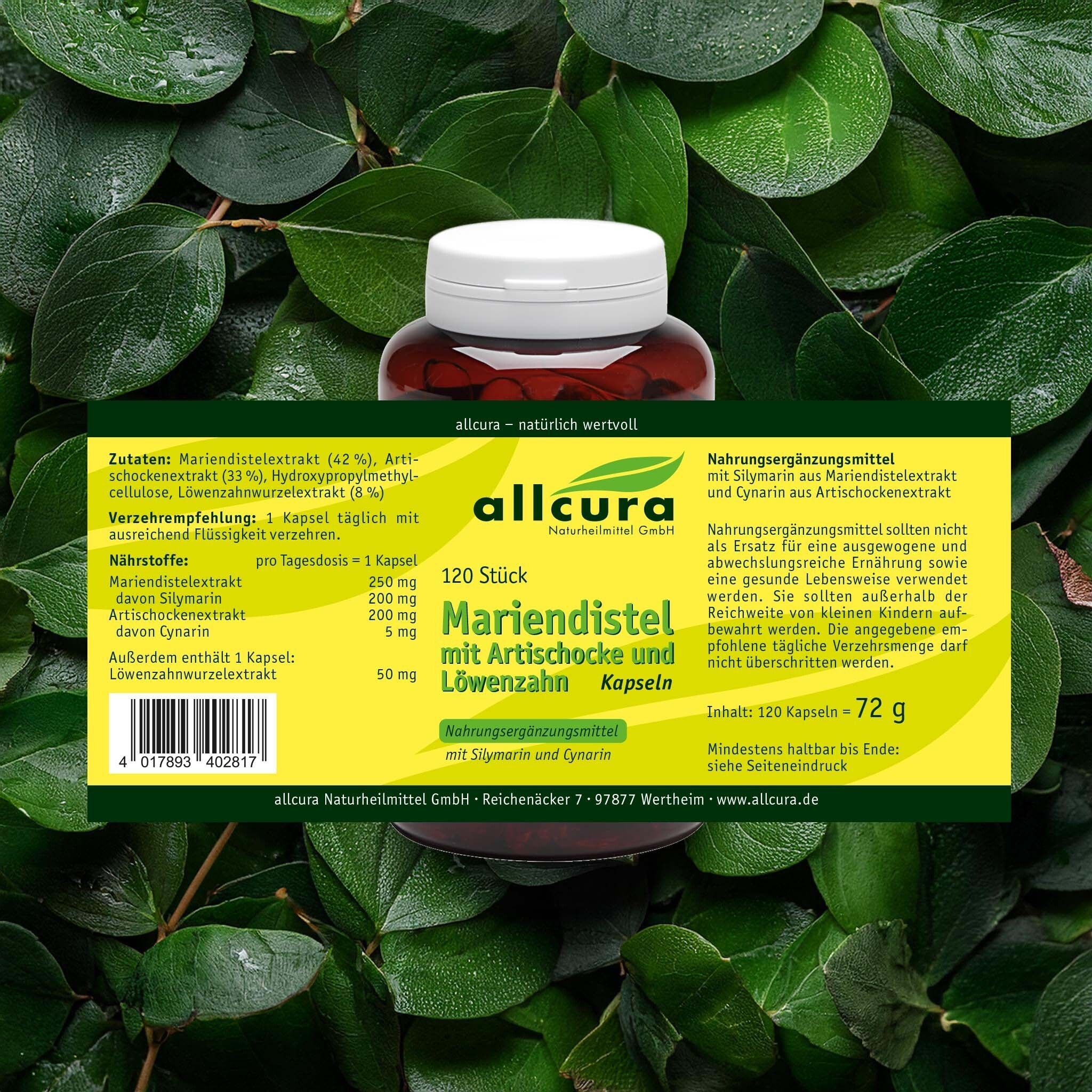 allcura Mariendistel mit Artischocke und Löwenzahn