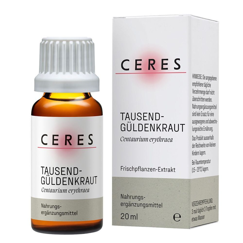 CERES Tausendgüldenkraut Extrakt 20ml Fläschchen und Faltschachtel.