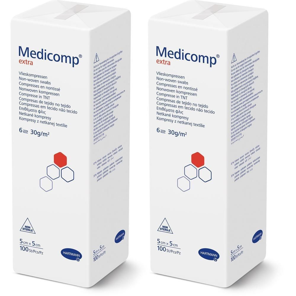 Medicomp extra Vlieskomp.unsteril 5x5 cm 6fach 2x 2x100 St Kompressen