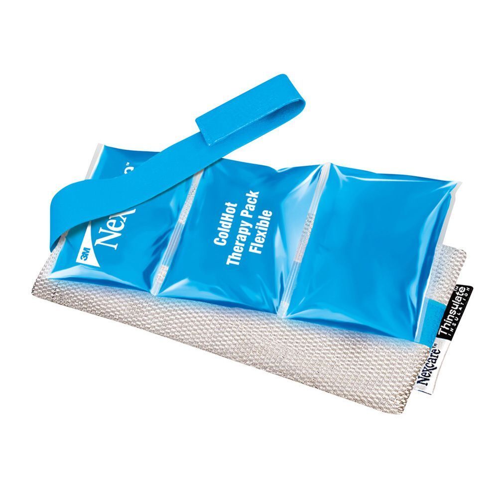 Nexcare ColdHot Therapy Pack, blaues Gelpack mit Klettverschluss und Hülle.