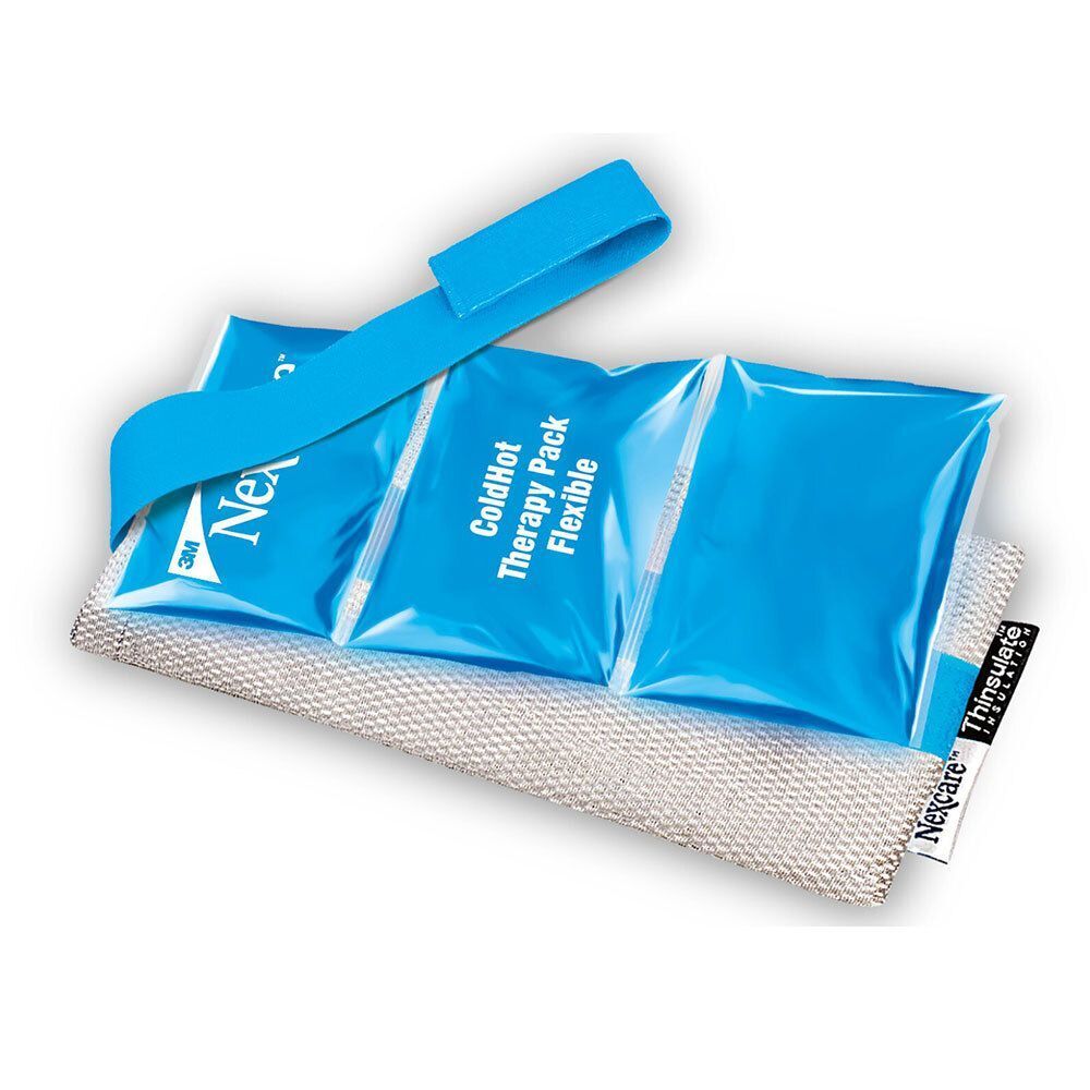 Nexcare ColdHot Therapy Pack, blaues Gelpack mit Klettverschluss und Hülle.