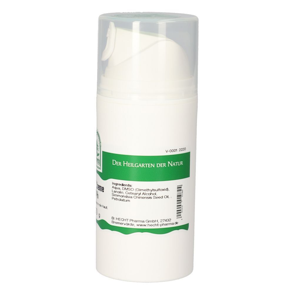 Weiße Cremetube mit grünem Etikett. Aufschrift: DMSO Creme 30 %. Marke: St. Severin. Mit transparentem Deckel. E 90 g.