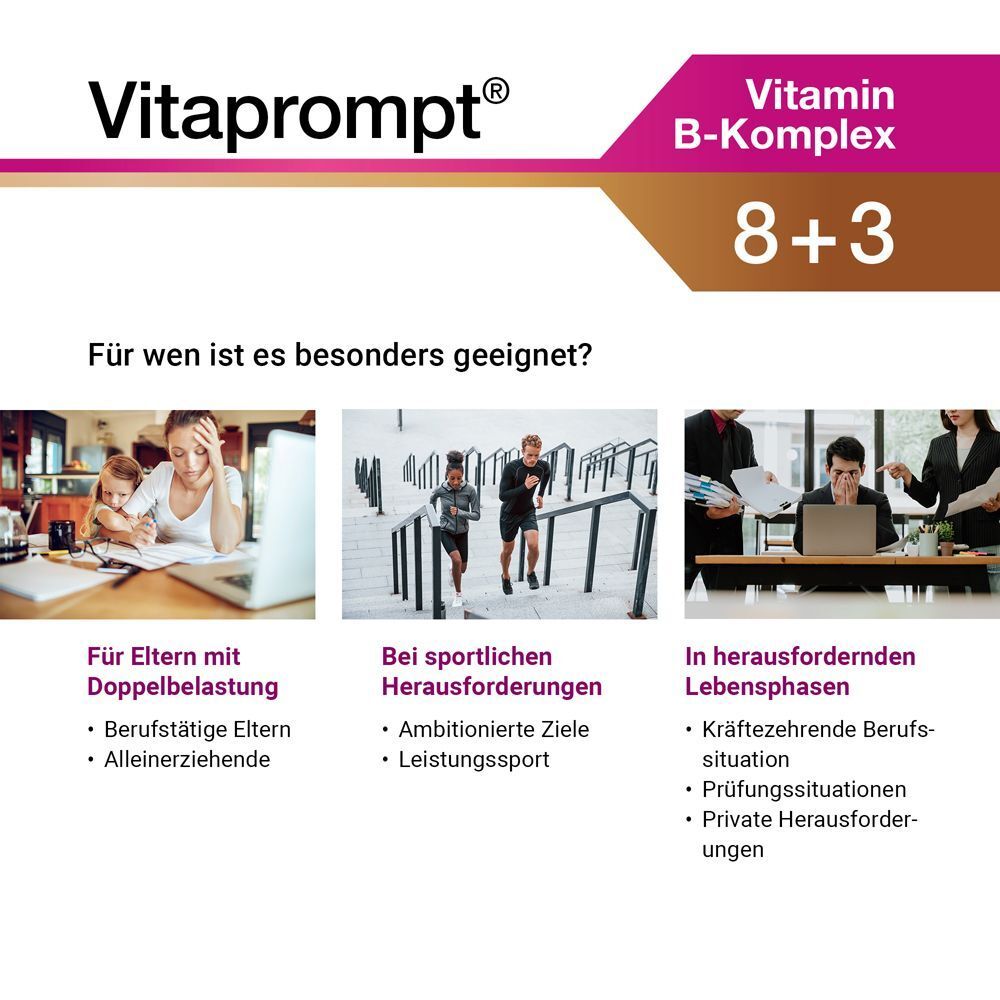 Vitaprompt Vitamin B-Komplex 8+3: Geeignet für Eltern, Sportler, in Belastungsphasen.