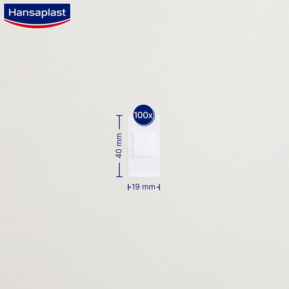 Pflaster mit Maßangaben: 40 mm hoch, 19 mm breit. Text: 100x.