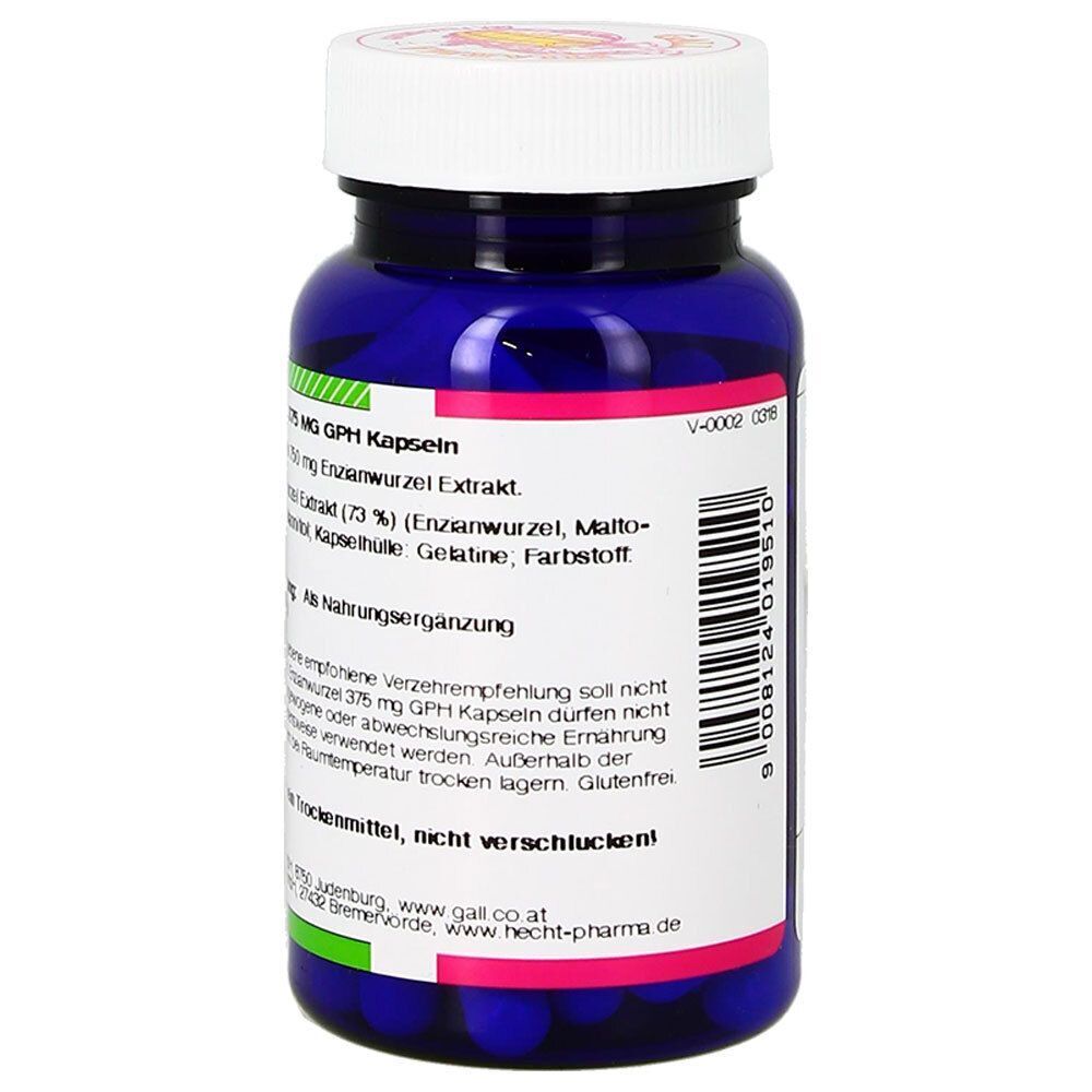 Blaue Pillendose mit weißem Deckel. Rückseite mit Text in deutscher Sprache. Etikett mit Barcode und Chargennummer.