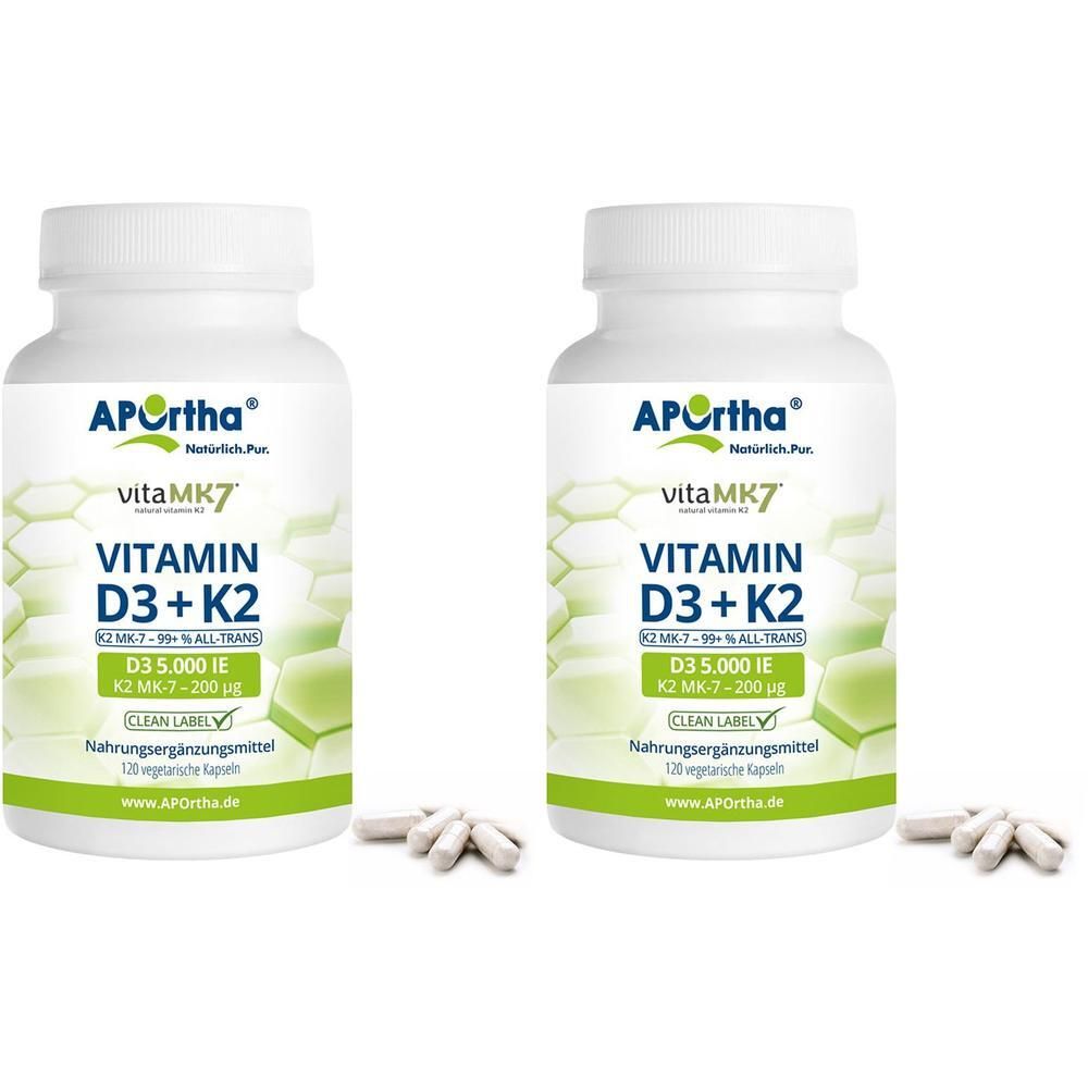Vitamin D3 5.000 I.e. 125 µg+Vit.K2 VitaMK7 200 µg 2x 2x120 St Kapseln