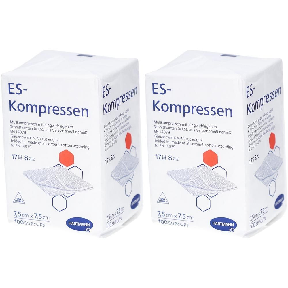 Es-Kompressen unsteril 7,5x7,5 cm 8fach 2x 2x100 St Kompressen