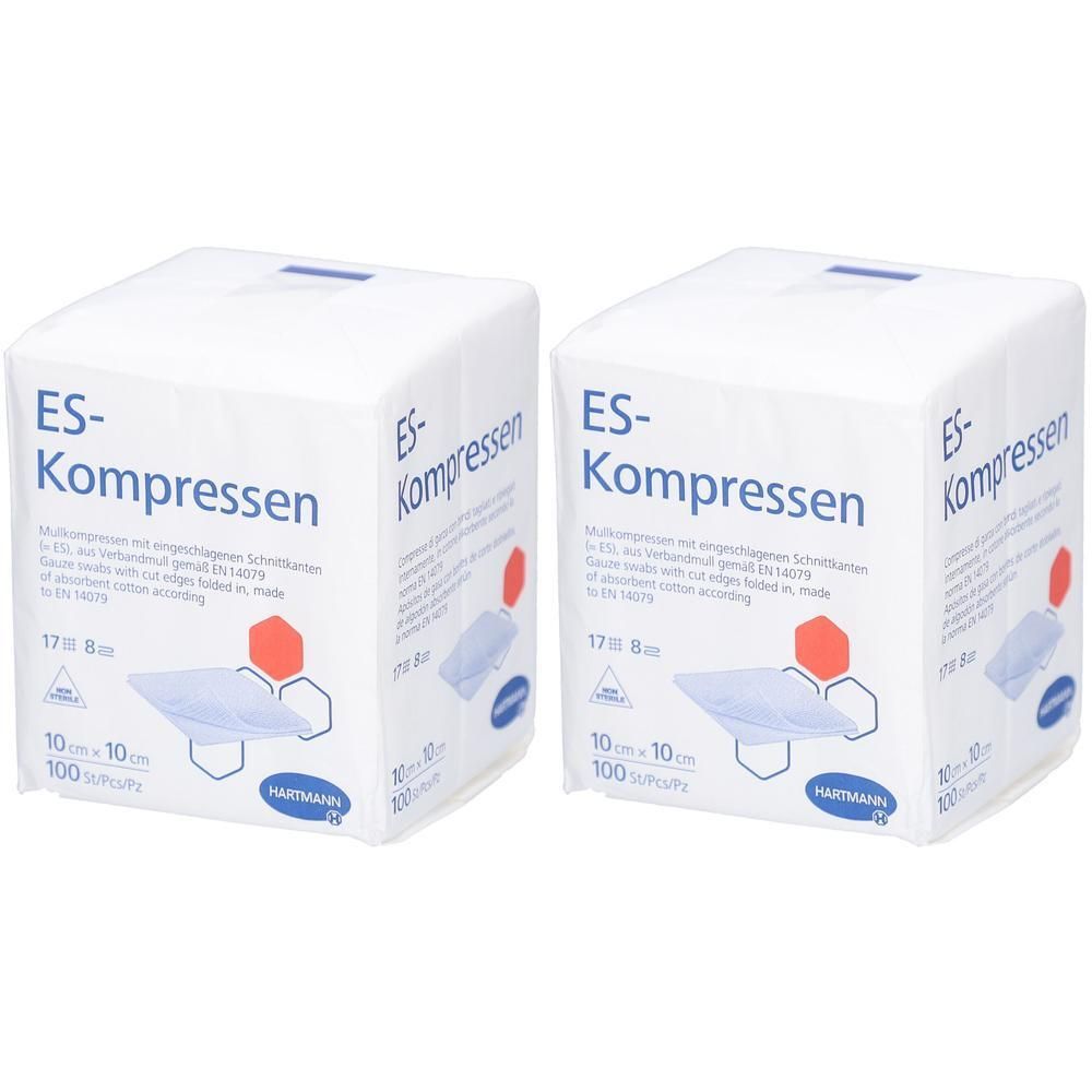 Es-Kompressen unsteril 10x10 cm 8fach 2x 2x100 St Kompressen