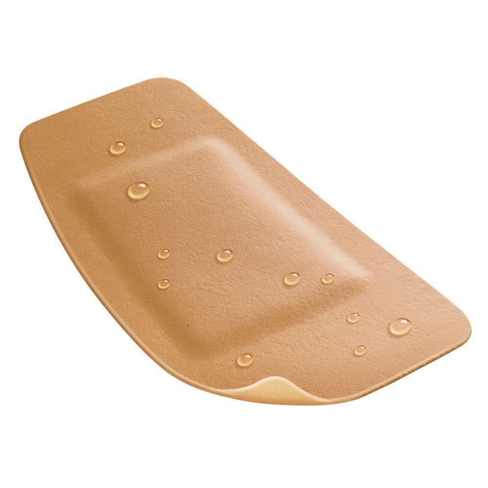 Beige, rechteckiges Pflaster mit abgerundeten Ecken. Einige Wassertropfen auf der Oberfläche.