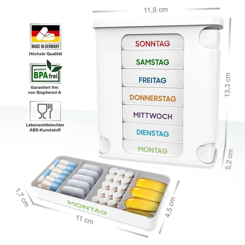 Kerpers Pillendose 7 Tage 4 Fächer bunt