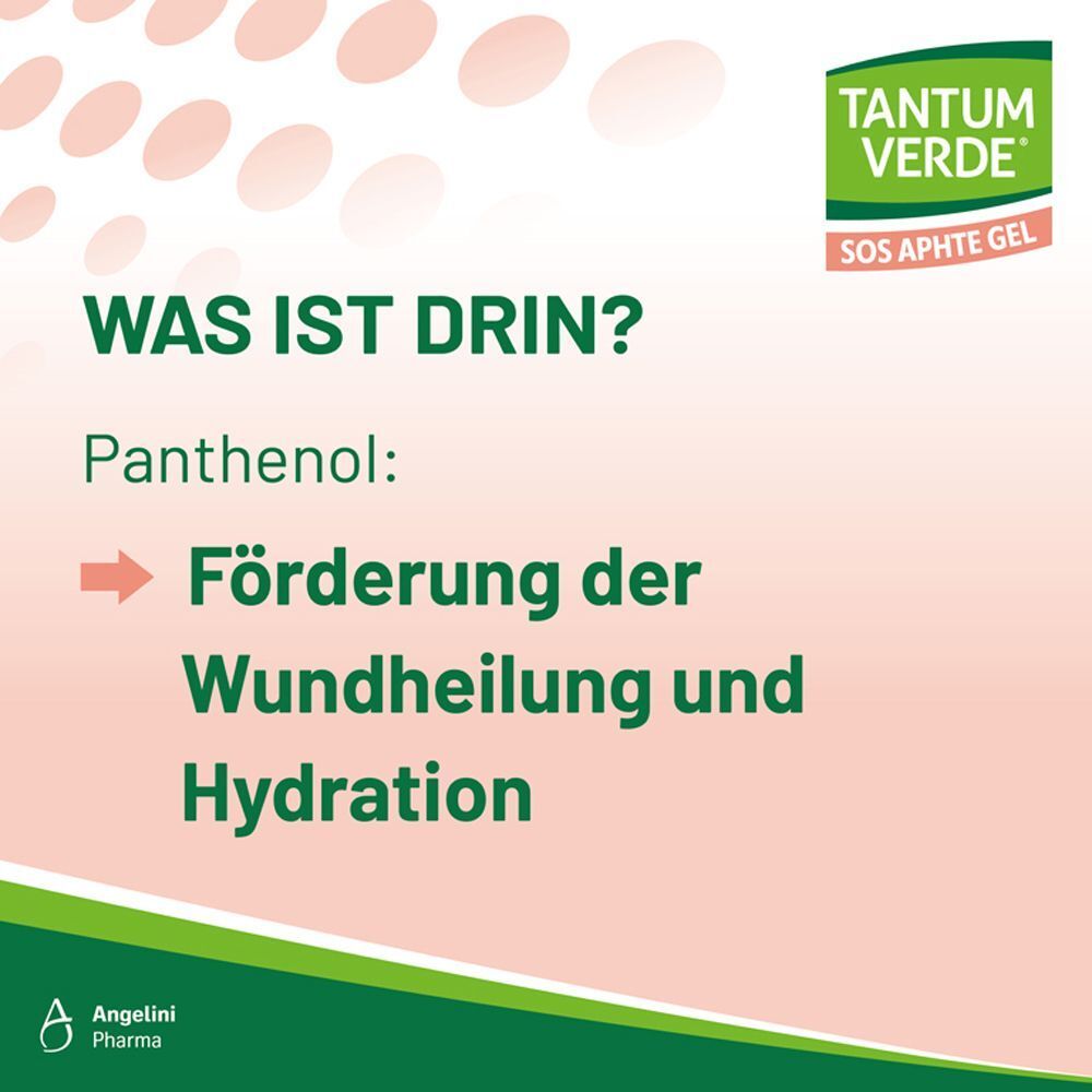 Rosa Hintergrund mit Text: Was ist drin? Panthenol: Förderung der Wundheilung und Hydration.