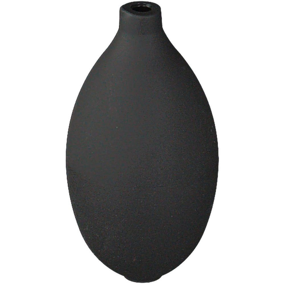 Schwarzer, tropfenförmiger Druckball. Oben mit einer Öffnung.