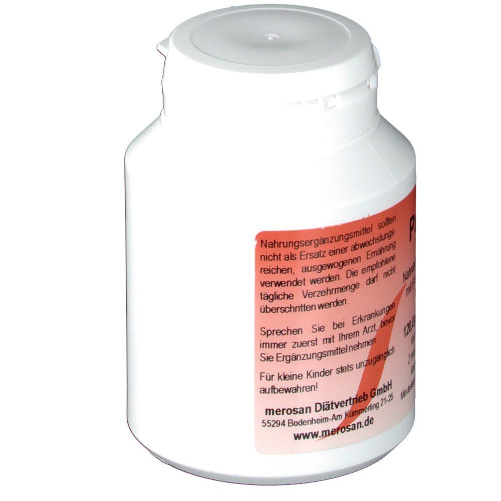 Weiße Flasche mit weißem Deckel. Rotes Etikett mit Text. Aufschrift "Papaya". Perspektivische Ansicht.