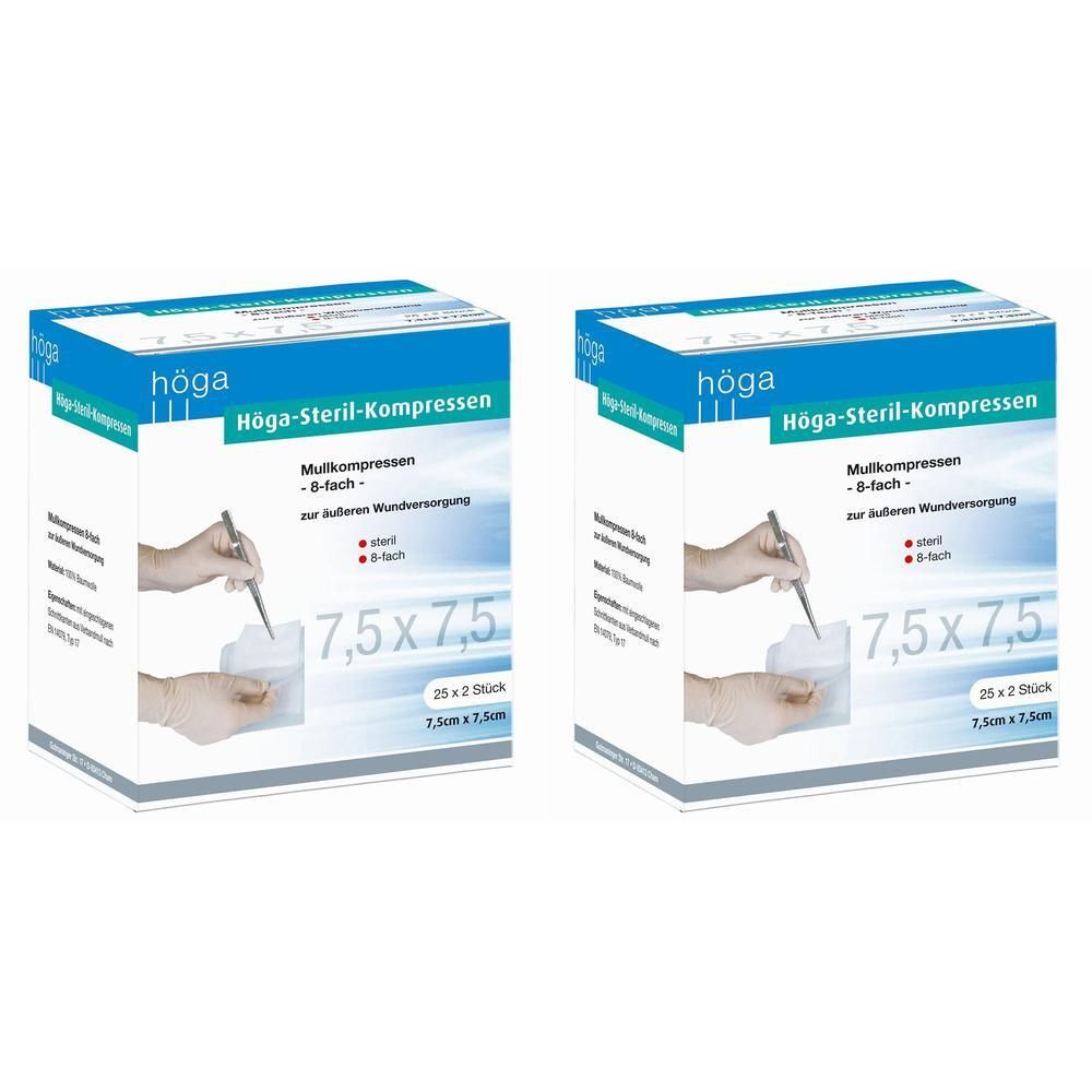 Höga-Kompressen 7,5x7,5 cm steril 8fach 2x 2x25x2 St Kompressen