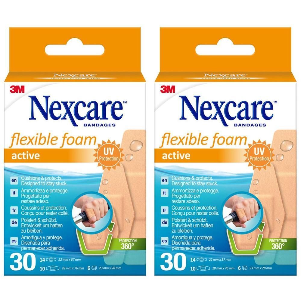 Nexcare flexible foam active Strips 3 Größen 2x 2x30 St Pflaster