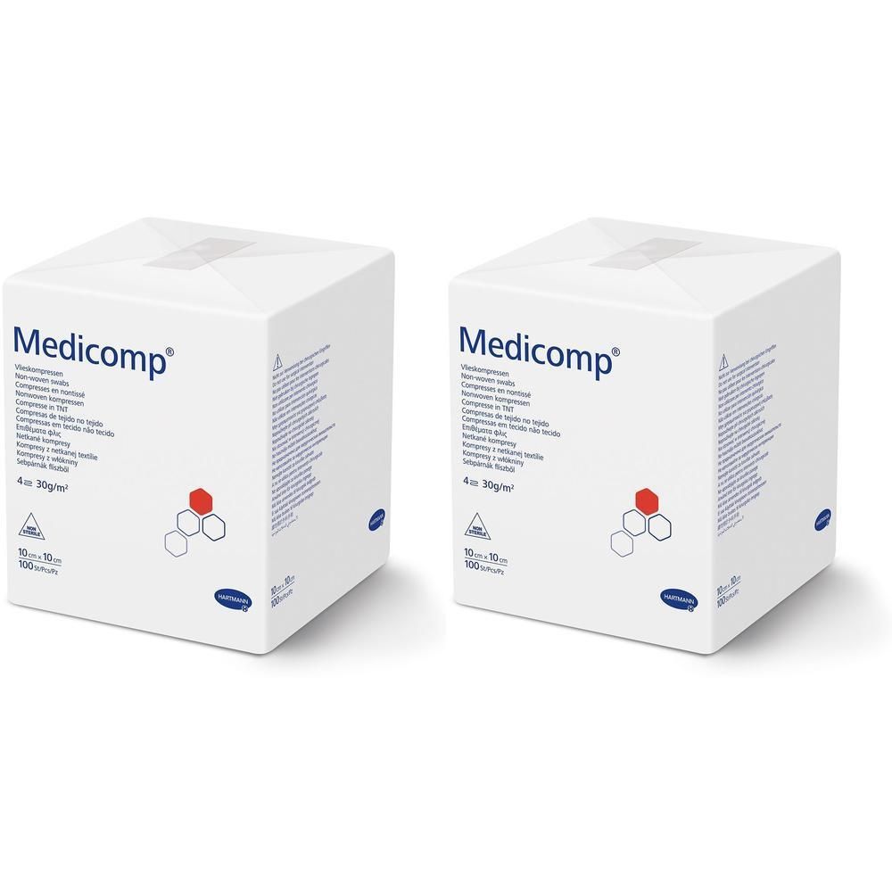 Medicomp Vlieskomp.unsteril 10x10 cm 4fach 2x 2x100 St Kompressen