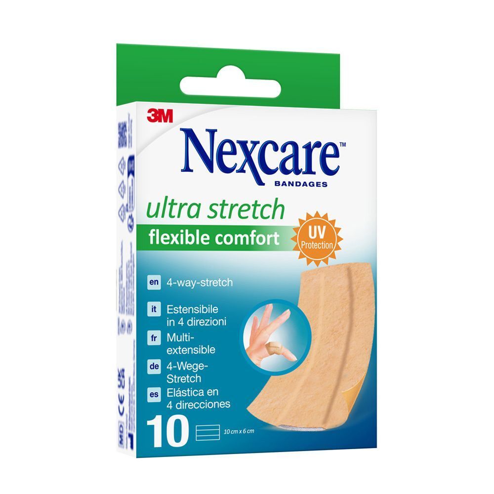 Nexcare Ultra Stretch Pflaster-Packung. Enthält 10 Pflaster. UV-Schutz. 4-Wege-Stretch.