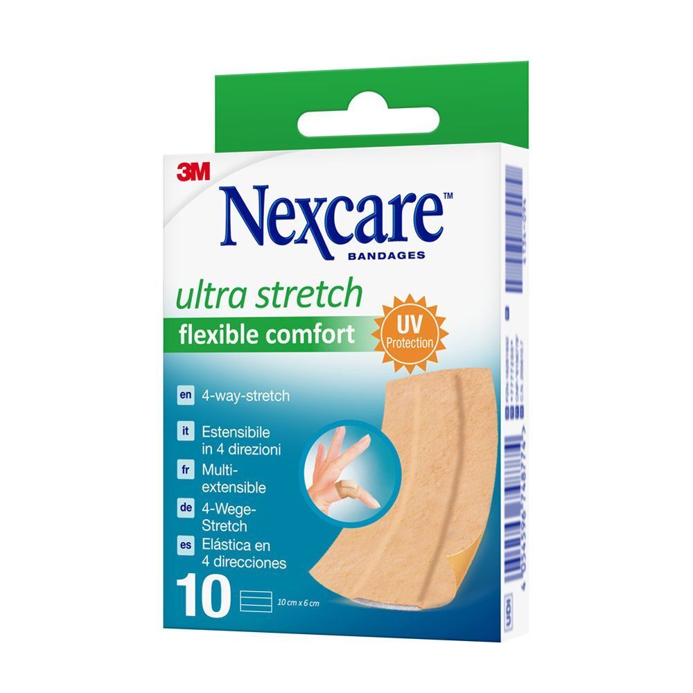 Nexcare Ultra Stretch Pflaster-Packung. Enthält 10 Pflaster. UV-Schutz. 4-Wege-Stretch.