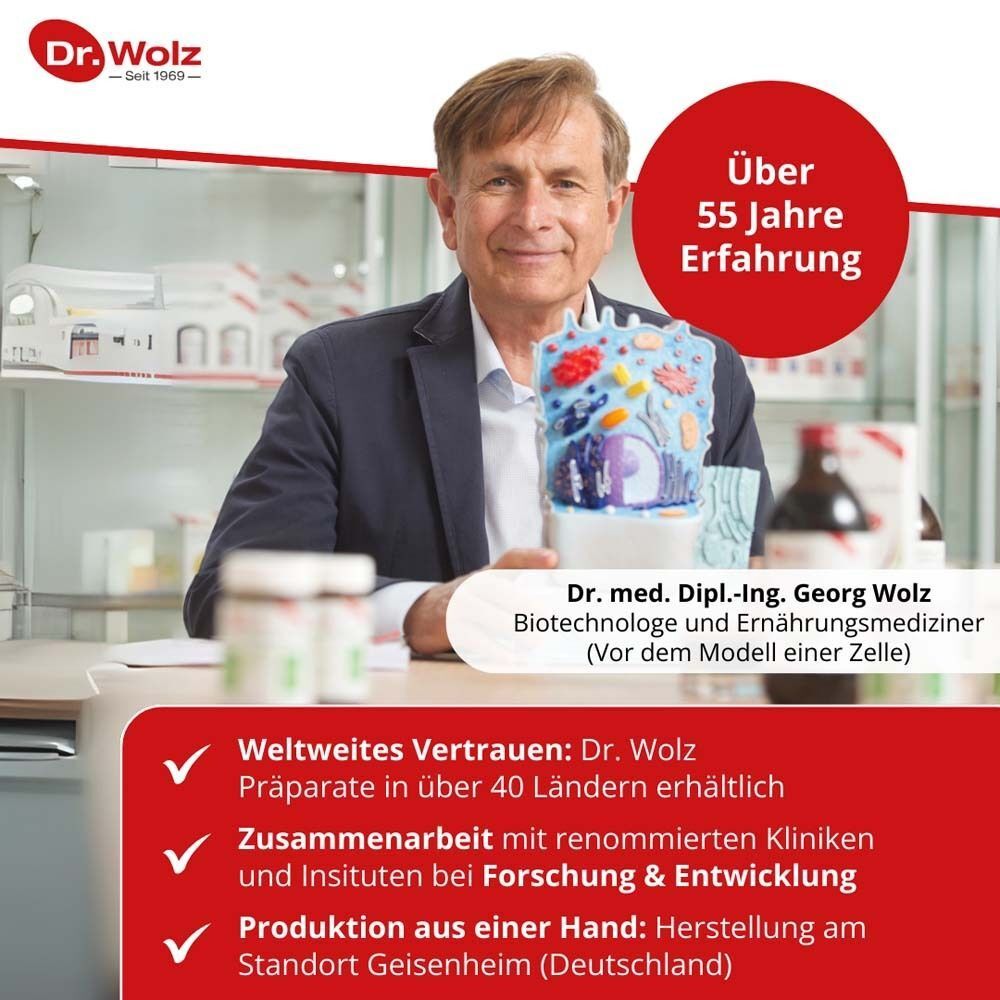 Porträt von Dr. med. Dipl.-Ing. Georg Wolz. Text: Über 55 Jahre Erfahrung. Weltweites Vertrauen, Zusammenarbeit mit Kliniken.