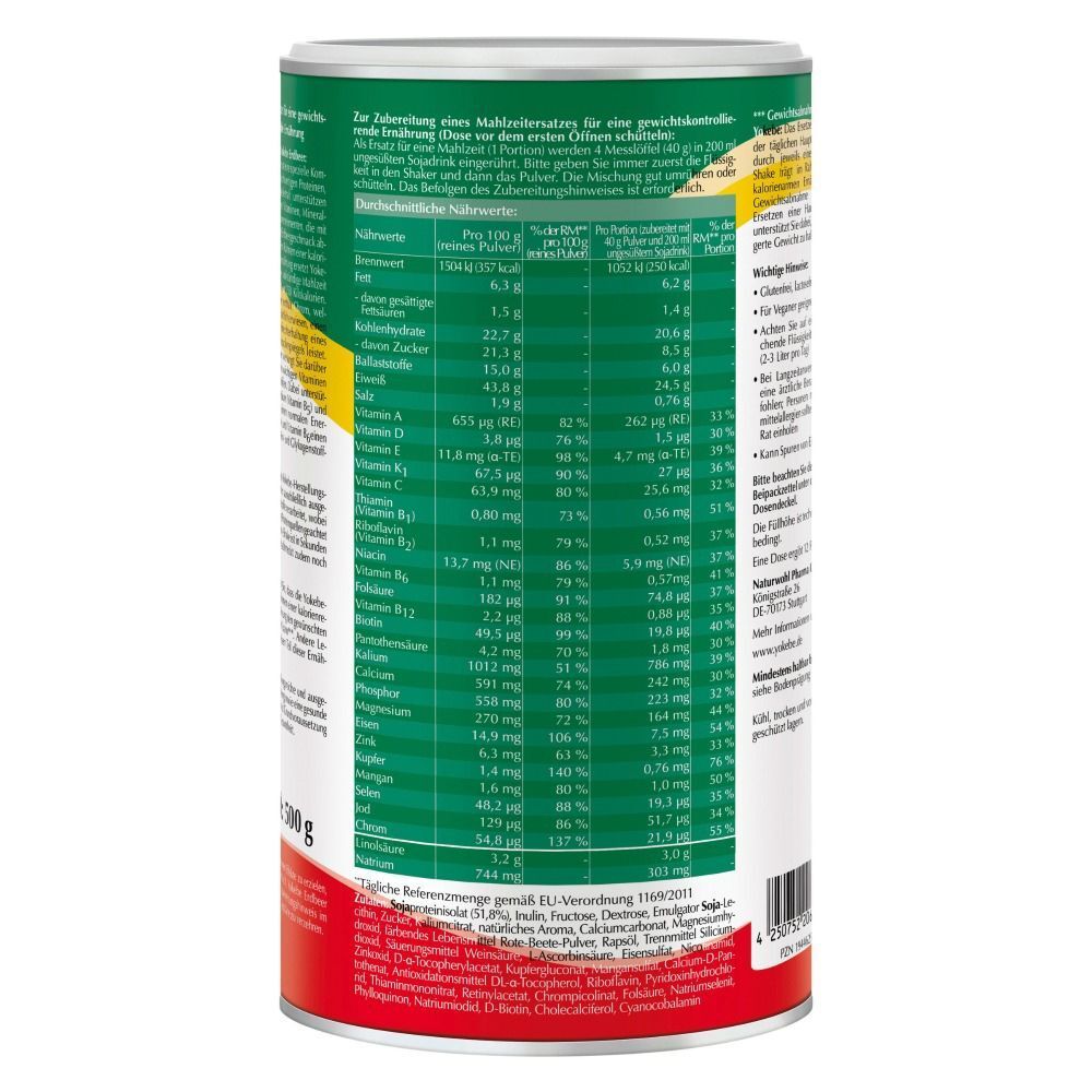 Dose mit Nährwertangaben. Text: Nährwerte, Zutaten, Classic, Forte, Erdbeer, Schoko, Vanille.