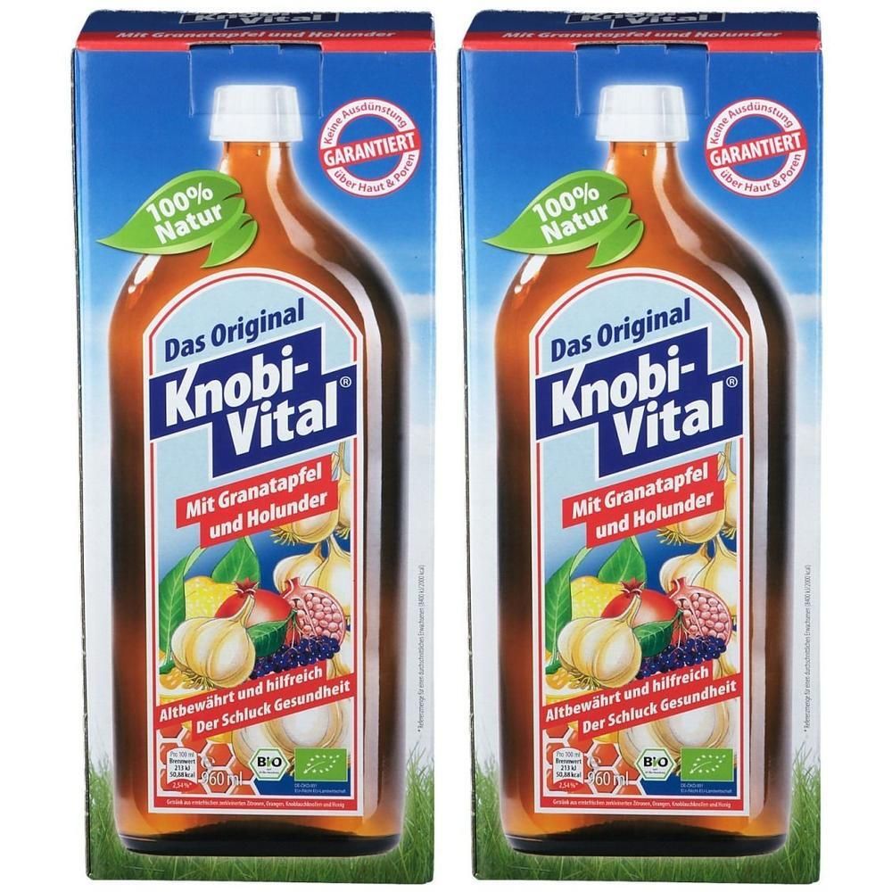 Zwei Flaschen Knobi-Vital mit Granatapfel und Holunder. 100% Natur.