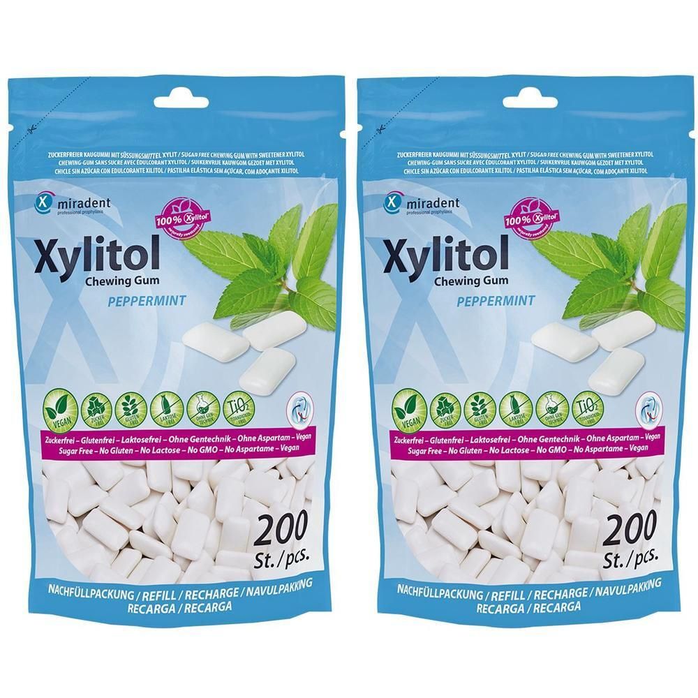 Miradent Xylitol Chewing Gum Minze Refill 2x 2x200 St Kaugummi