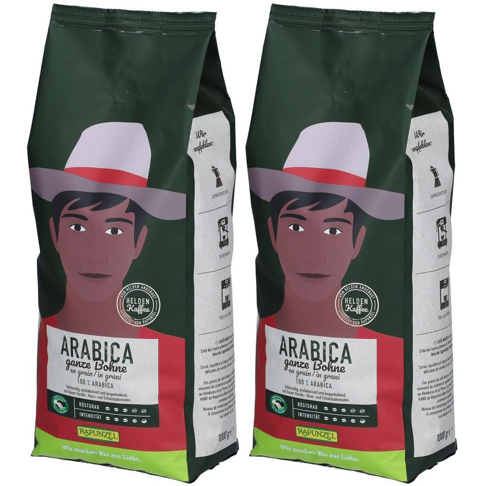 Rapunzel Heldenkaffee Arabica, ganze Bohne Bio 2x 2x1 kg Bohnen