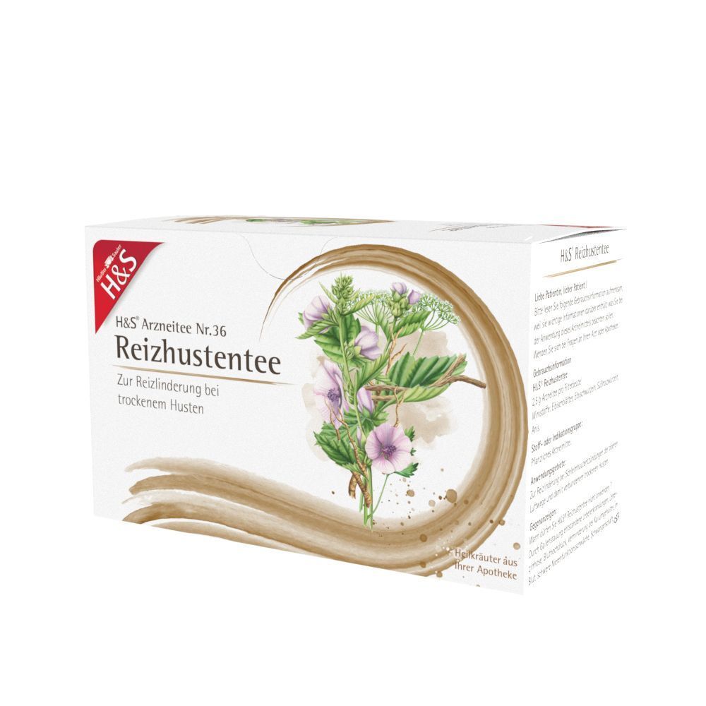 H&S Reizhustentee Nr. 36 Packung mit Kräuterabbildung und Textinformationen auf der Seite.
