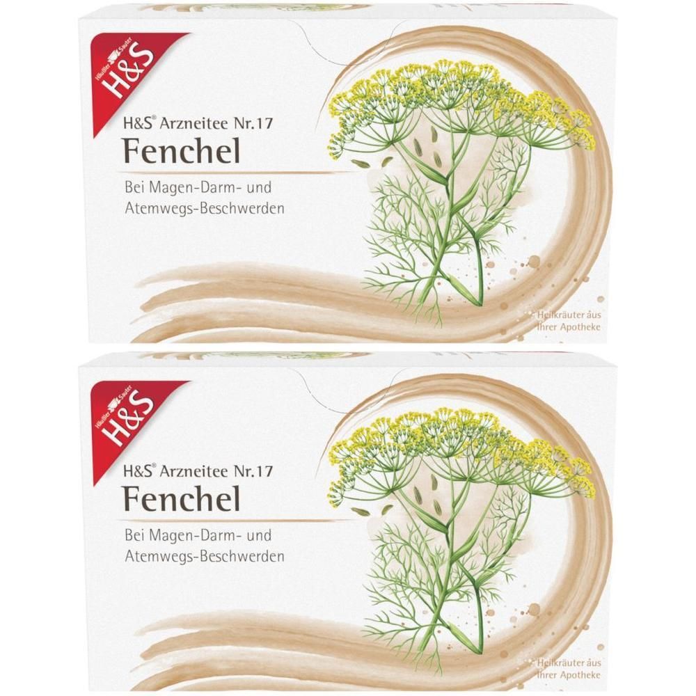 Zwei Packungen H&S Fencheltee Nr. 17 mit Illustration von Fenchelkraut.