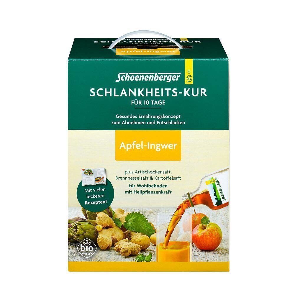 Schoenenberger Schlankheits-Kur "Apfel-Ingwer" Karton für 10 Tage mit Zutatenabbildung.