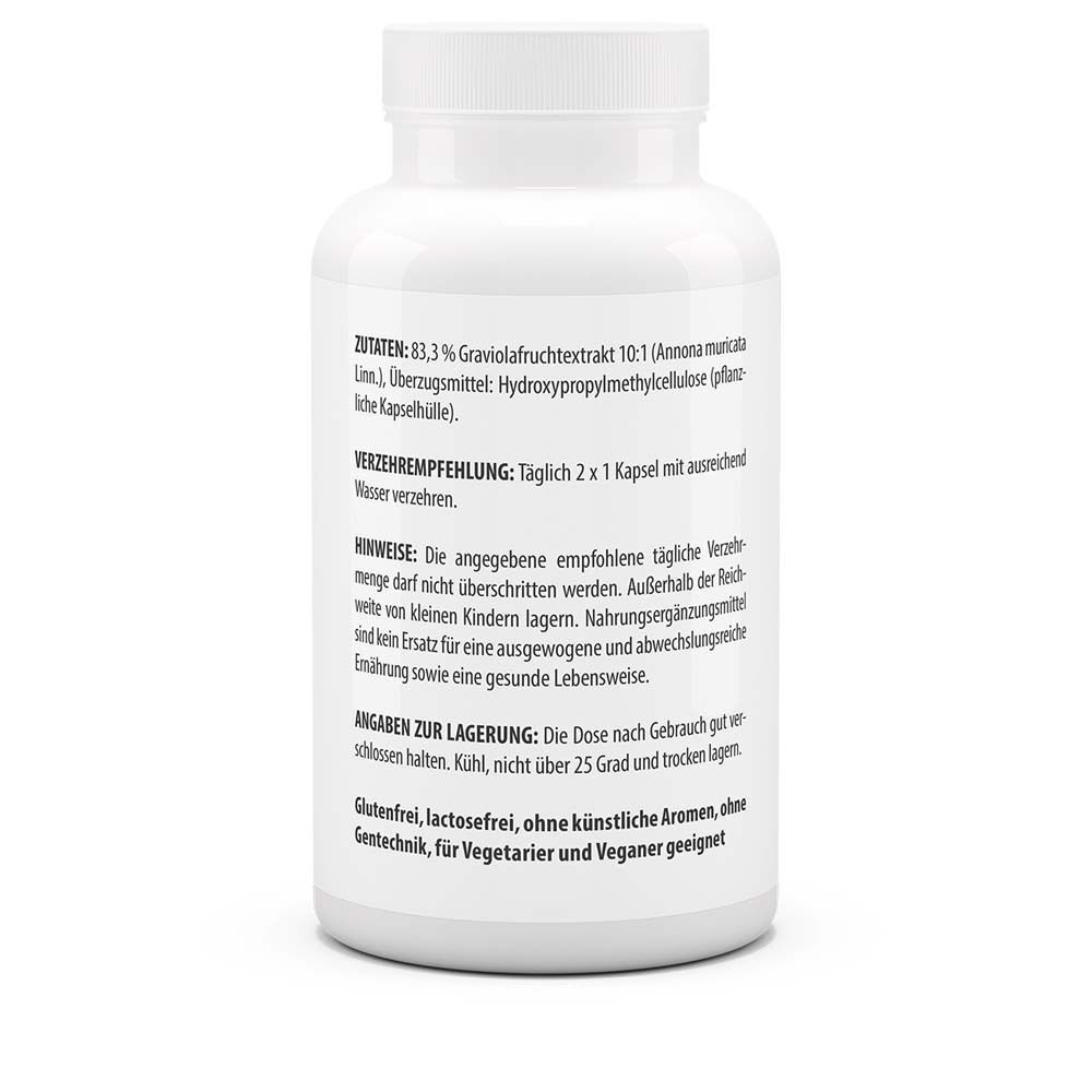 Weiße Flasche mit Etikett. Text: Zutaten, Verzehrempfehlung, Hinweise, Angaben zur Lagerung. Glutenfrei, lactosefrei, ohne künstliche Aromen, ohne Gentechnik, für Vegetarier und Veganer geeignet.