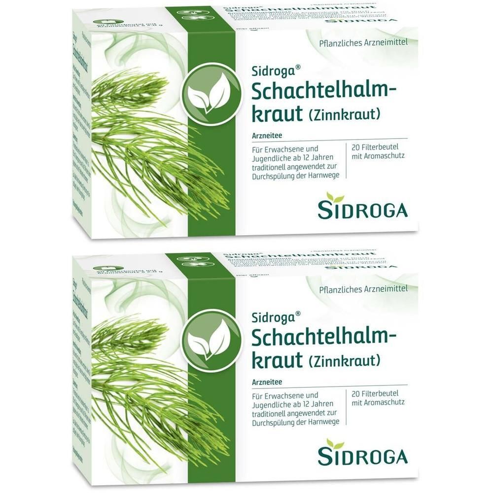 Zwei Packungen Sidroga® Schachtelhalmkraut Tee, 20 Filterbeutel.