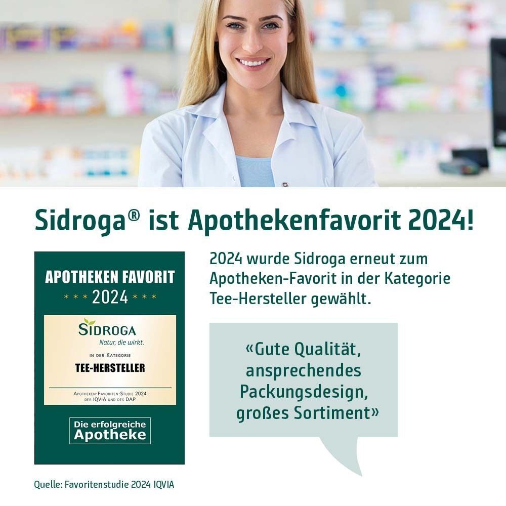 Sidroga® ist Apothekenfavorit 2024, Auszeichnung für Tee-Hersteller.