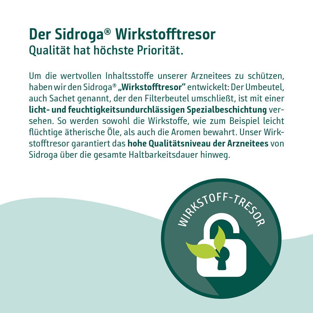 Sidroga® "Wirkstofftresor" Siegel mit Schloss-Symbol.