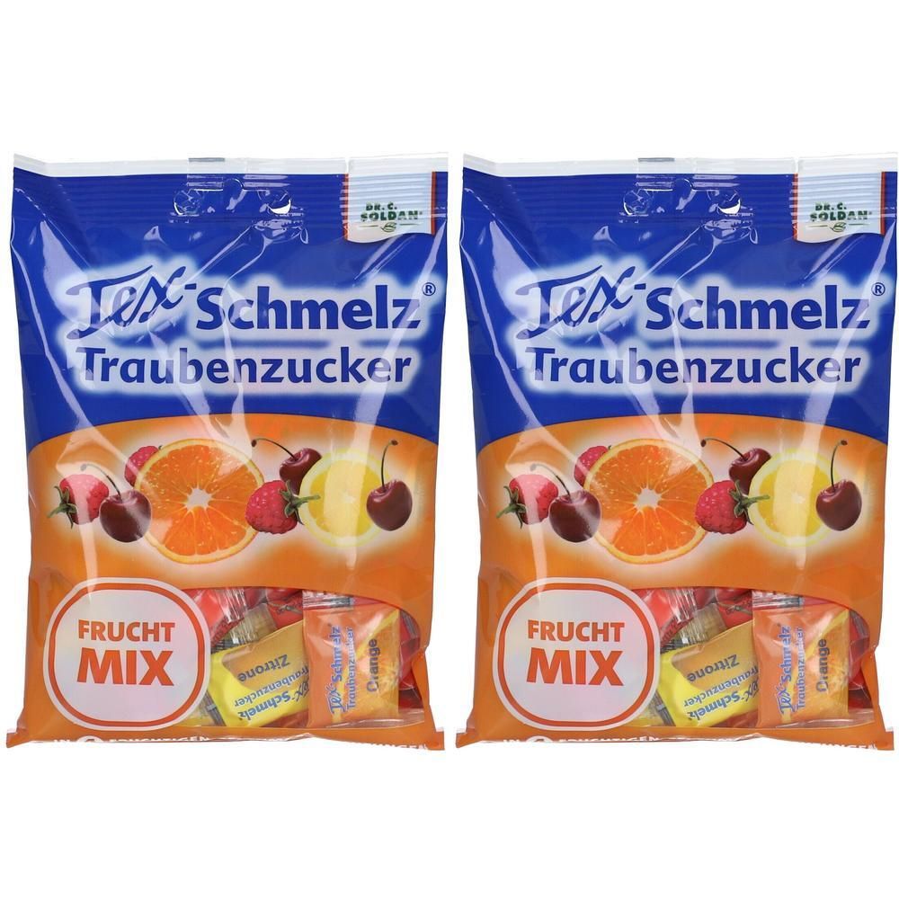 Soldan Tex Schmelz Traubenzucker Frucht-Mix Beutel 2x 2x75 g Kautabletten