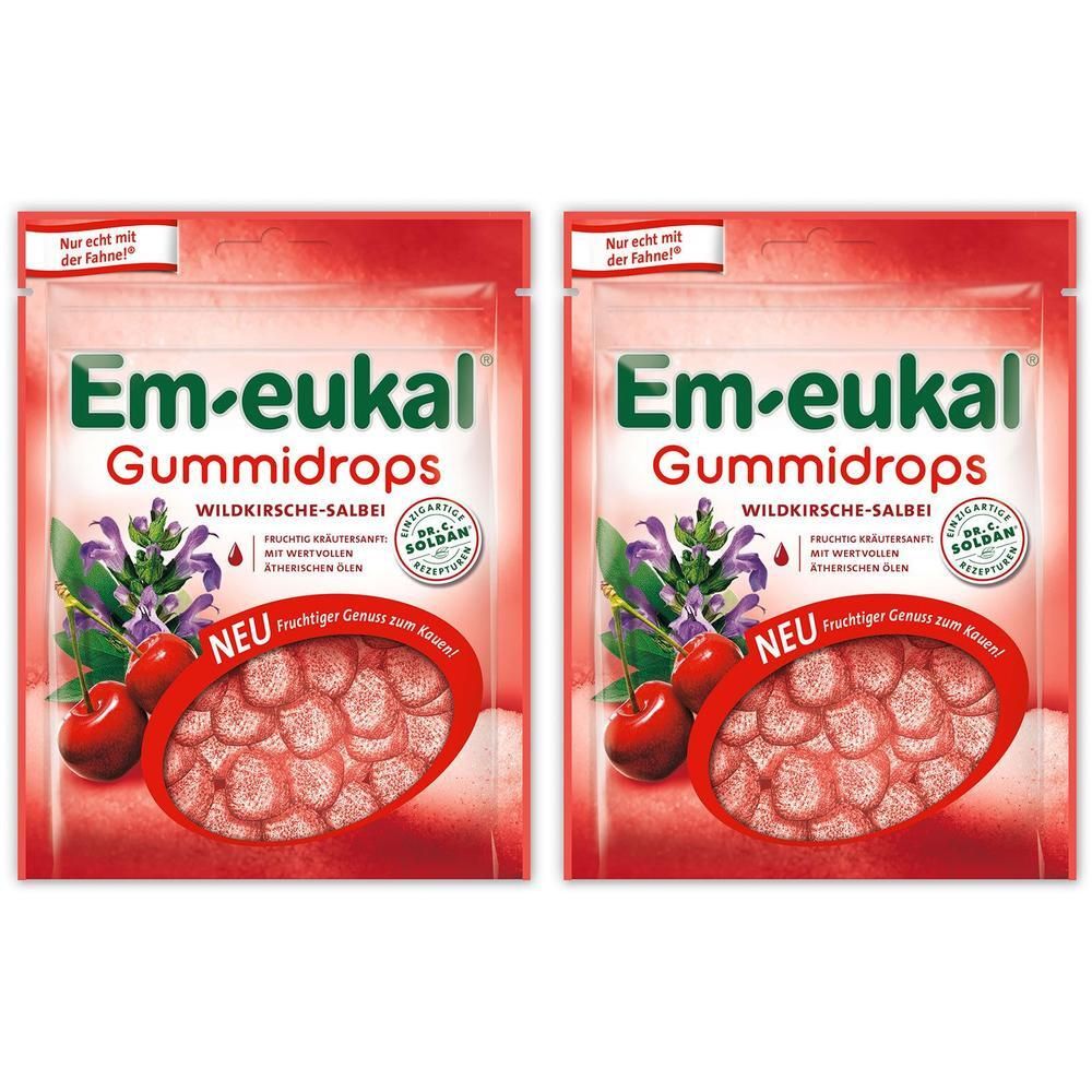 Em-Eukal Gummidrops Wildkirsche-Salbei zuckerhalt. 2x 2x90 g Bonbons