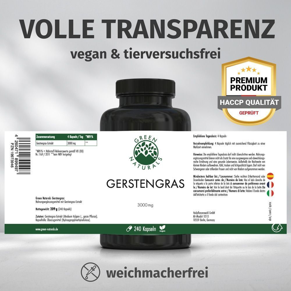 Flasche mit Etikett. Text: „VOLLE TRANSPARENZ vegan & tierversuchsfrei“. Text über Inhaltsstoffe und Zertifizierungen.