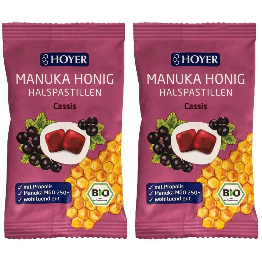 Hoyer Manuka Honig Cassis Bio 2x 2x30 g Pastillen