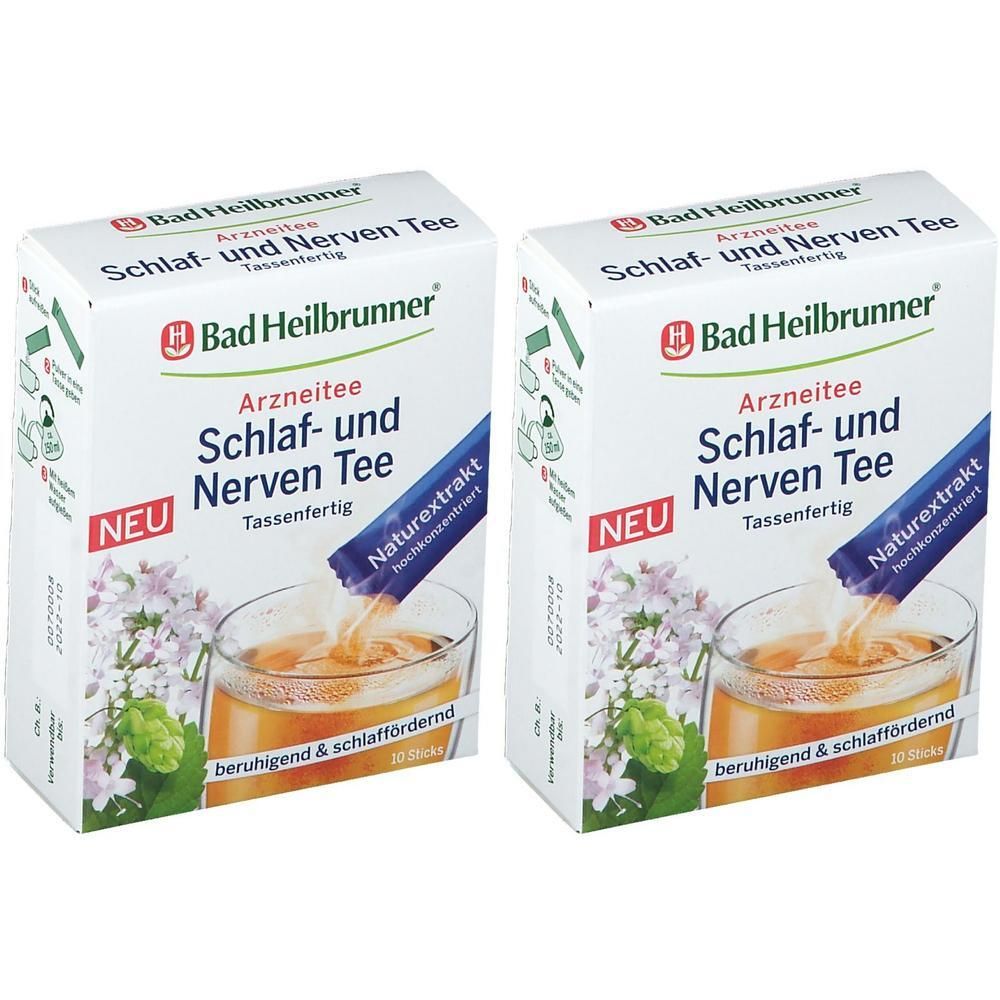 Zwei Packungen Bad Heilbrunner Schlaf- und Nerven Tee, Tassenfertig, mit Naturextrakt.