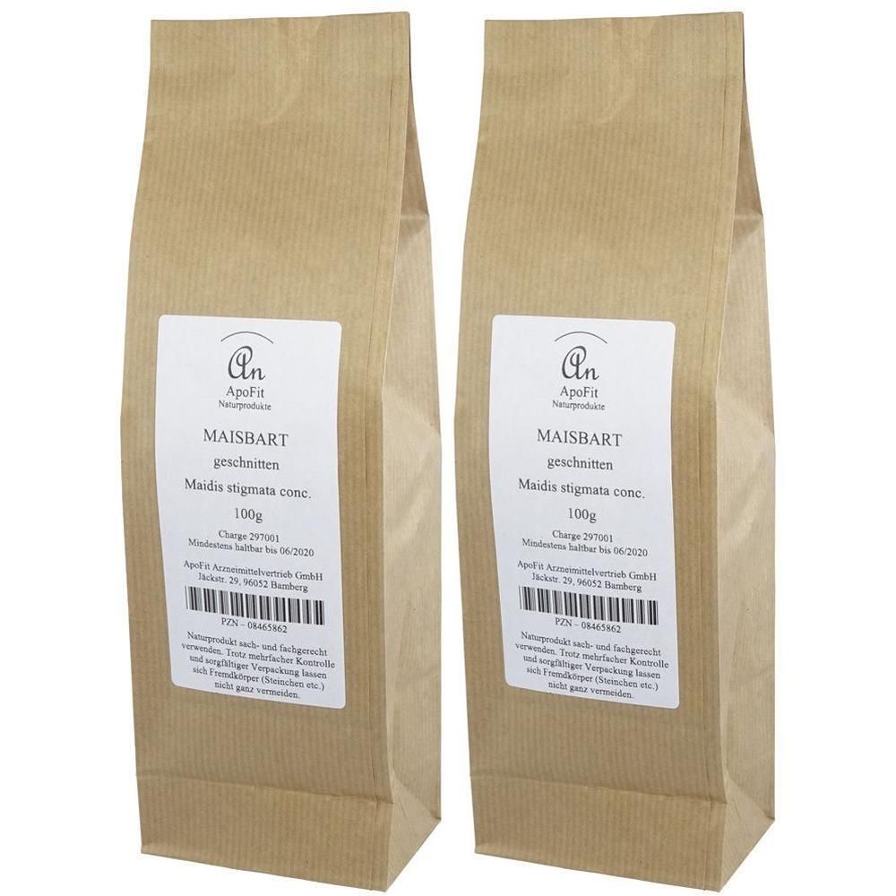 Zwei Packungen Maisbart (Zea mays L.) geschnitten, je 100g.