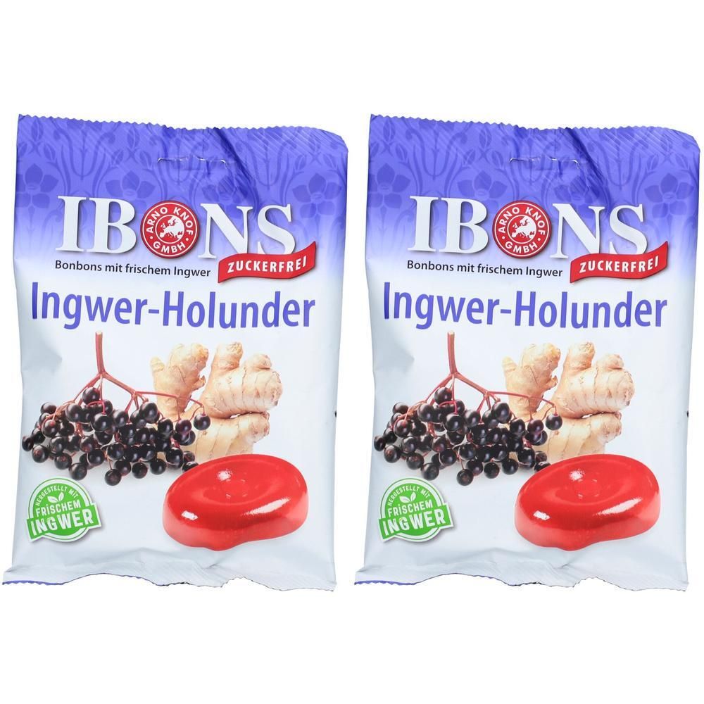 Ibons Ingwer Holunder o.Zucker Tüte Lutschbonbons 2x 2x75 g Bonbons