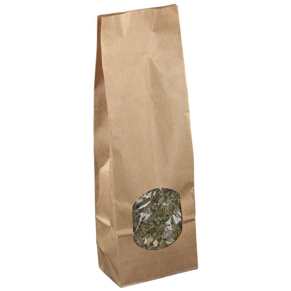 Braune Papiertüte mit Artischockenblättern und Sichtfenster, 100g.