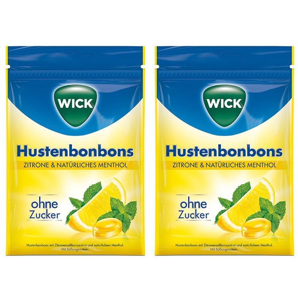 Wick Zitrone & nat.Menthol Bonb.o.Zucker Beutel 2x 2x72 g Bonbons