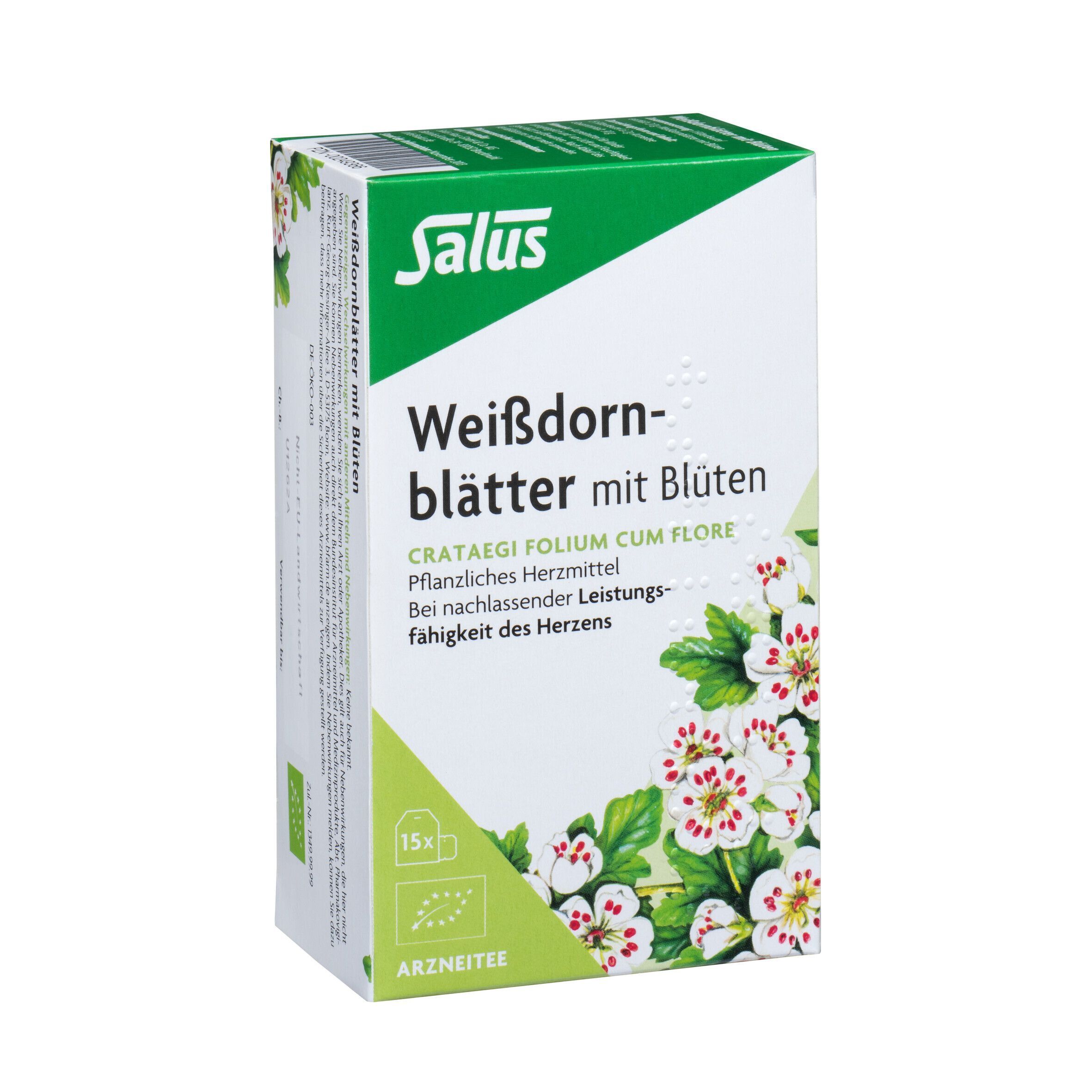 Packung Salus Weißdornblätter mit Blüten Tee, 15 Filterbeutel, Bio-Siegel, Arzneitee.