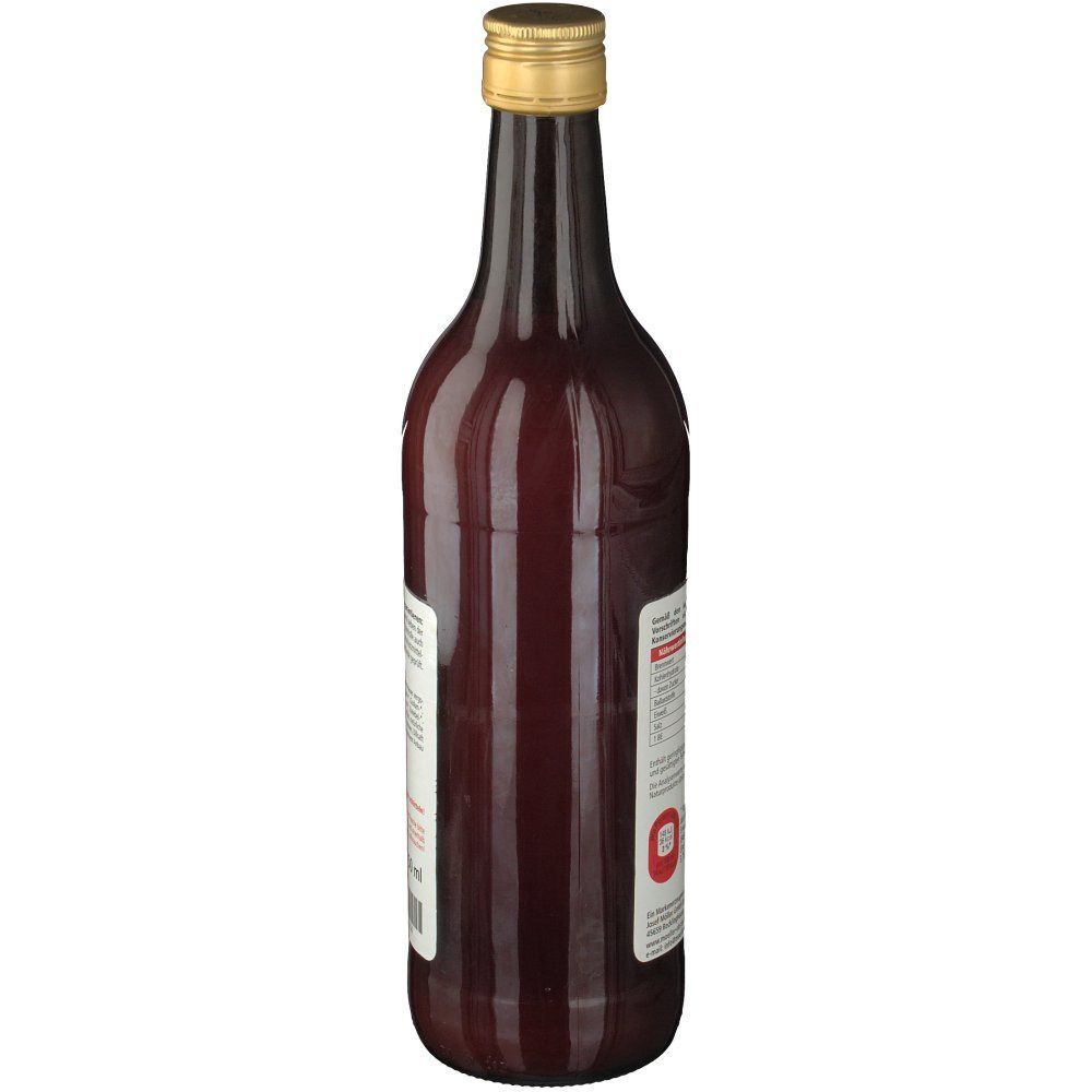 Seite einer Glasflasche Vita Garten Tomaten-Gemüsesaft-Cocktail, biologisch.