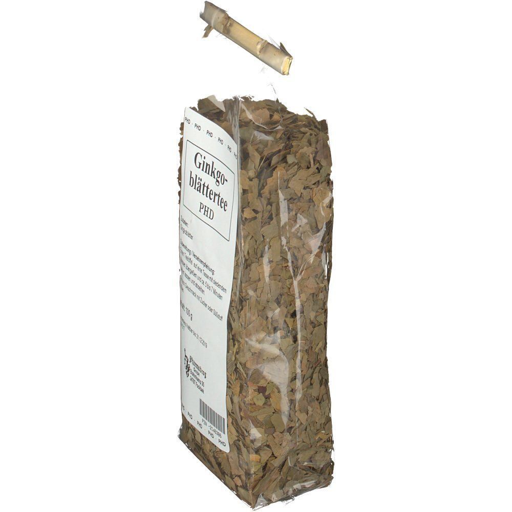 Ein Beutel Ginkgo-Blättertee, 100g, von der Seite gezeigt.