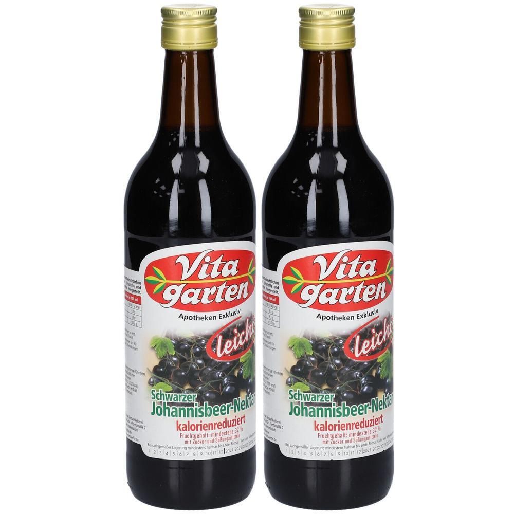 Zwei Flaschen Vita Garten Schwarzer Johannisbeere Diätnektar, kalorienreduziert.