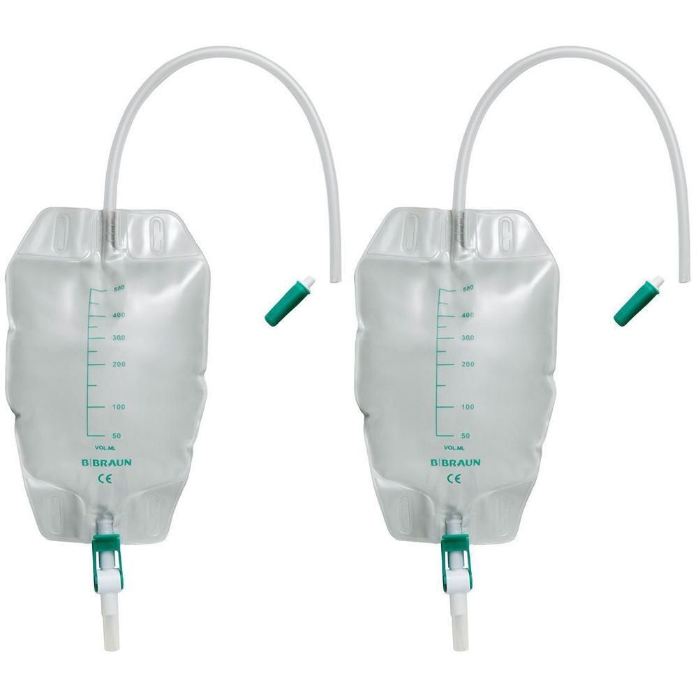 Urin Beinbeutel 500 ml Antirefluxvent.60 cm kürzb. 2x 2x1 St Beutel