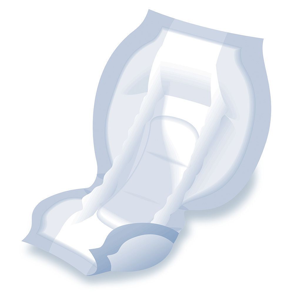 Einzelne Attends® Contours Air Comfort Vorlage. Hellblau und weiß. Anatomische Form.